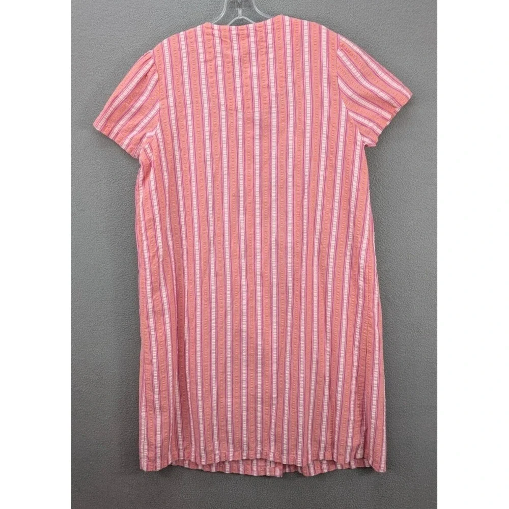PINK K Women's Pearl‎ Snap Front Seersucker Nightgown Size M Striped Loungewear